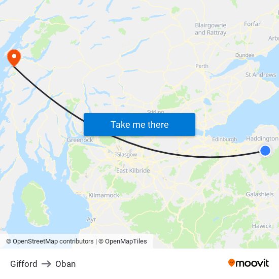 Gifford to Oban map