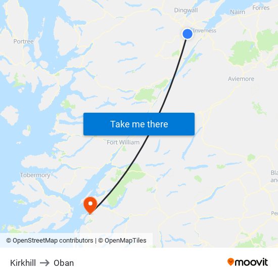 Kirkhill to Oban map