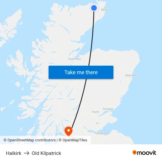 Halkirk to Old Kilpatrick map
