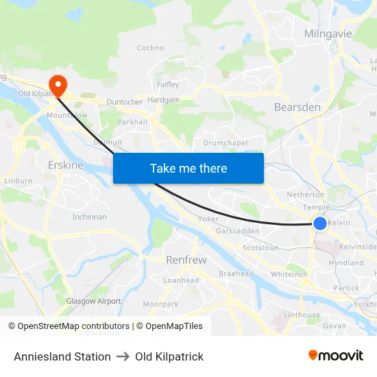 Anniesland Station to Old Kilpatrick map