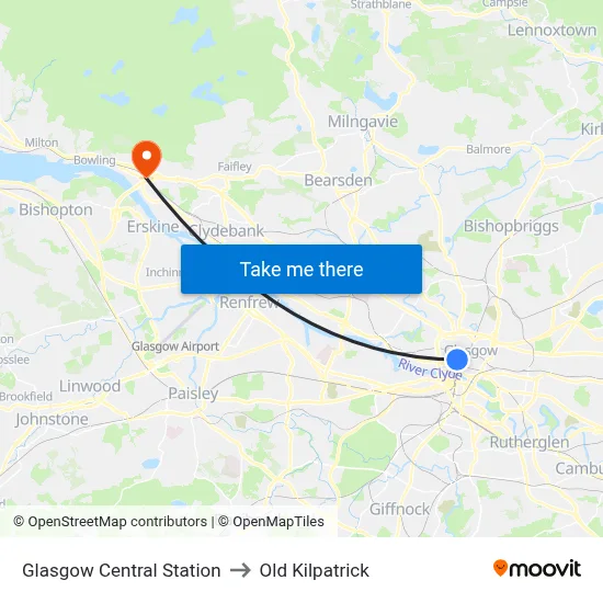 Glasgow Central Station to Old Kilpatrick map