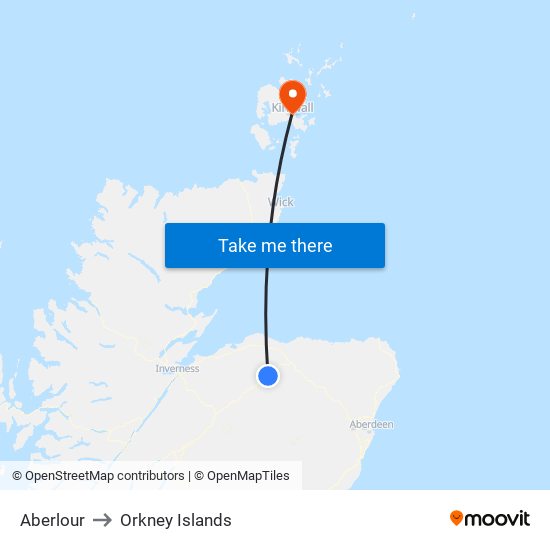 Aberlour to Orkney Islands map