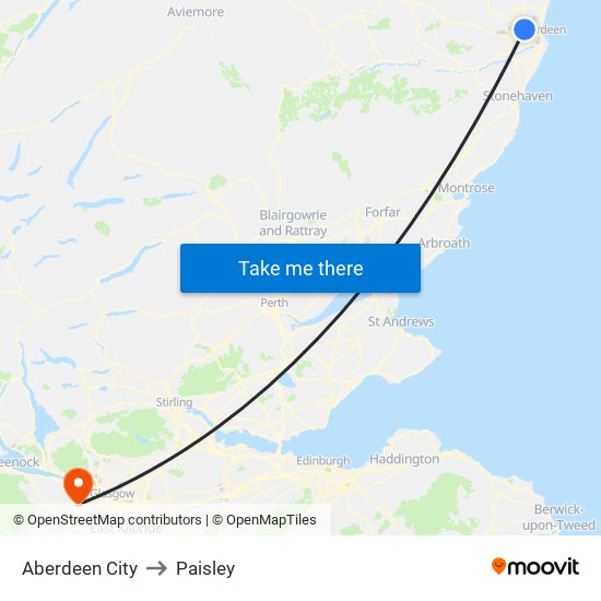 Aberdeen City to Paisley map