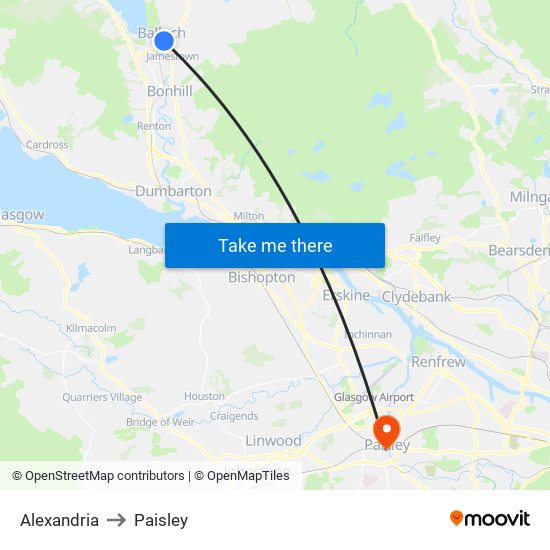 Alexandria to Paisley map