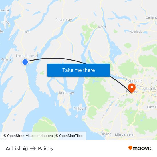 Ardrishaig to Paisley map