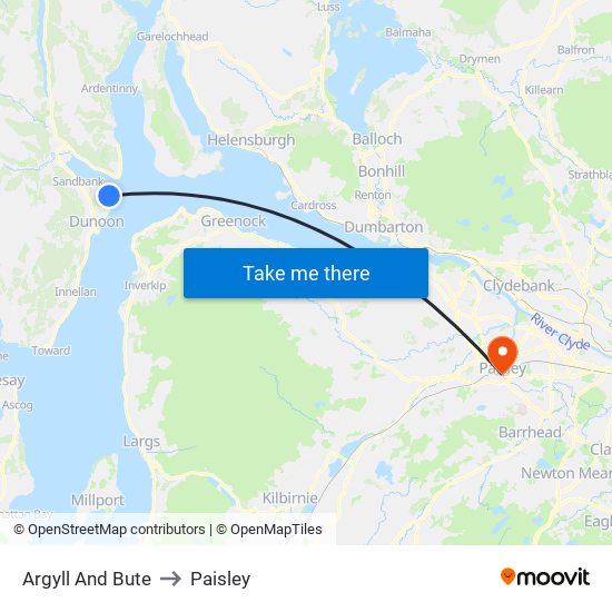 Argyll And Bute to Paisley map