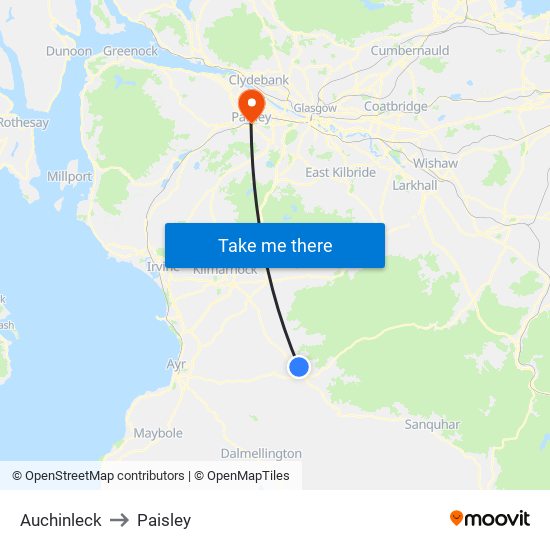 Auchinleck to Paisley map