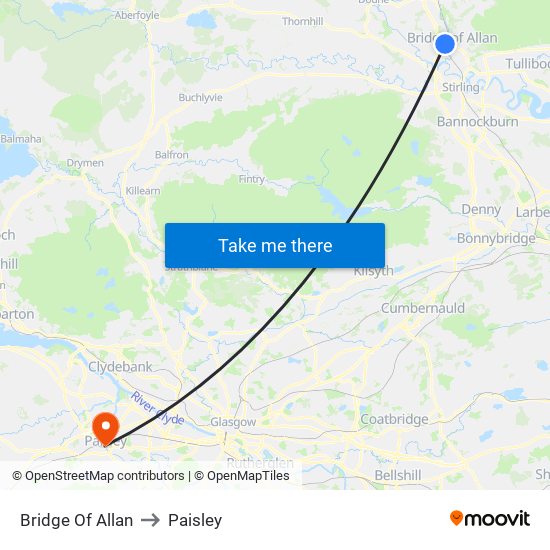 Bridge Of Allan to Paisley map