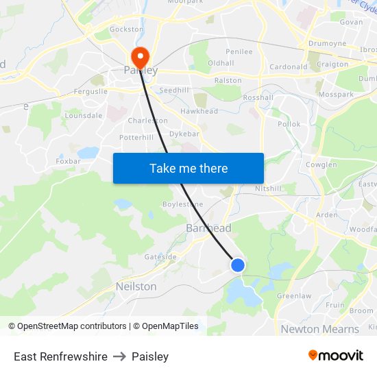 East Renfrewshire to Paisley map