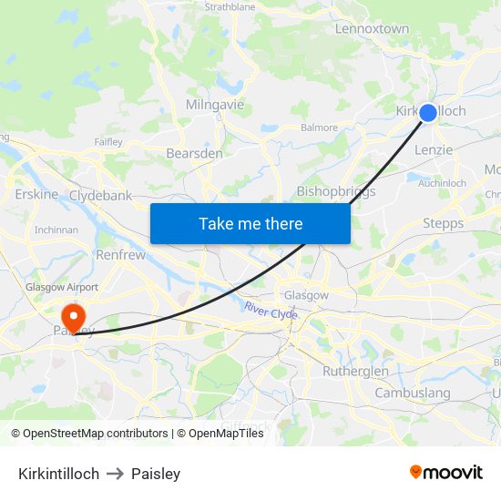 Kirkintilloch to Paisley map