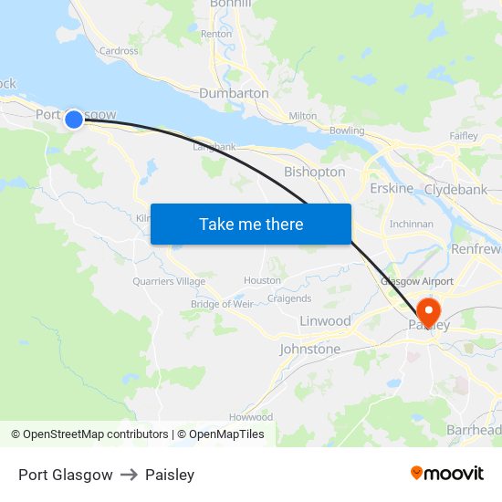 Port Glasgow to Paisley map