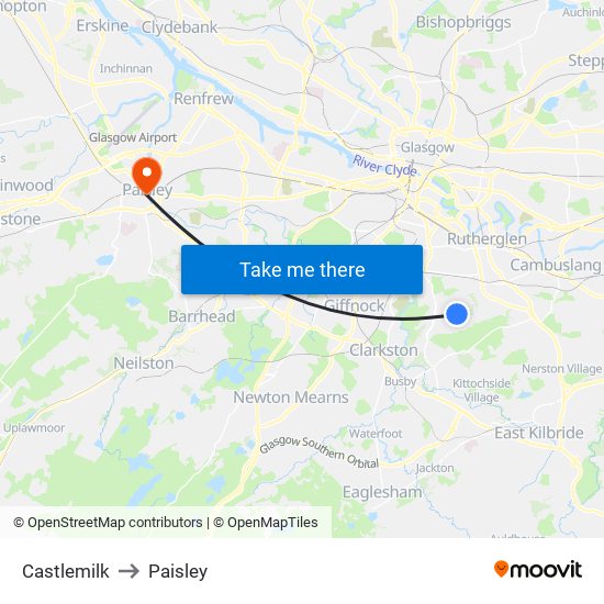 Castlemilk to Paisley map