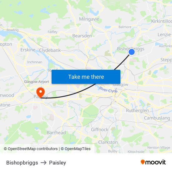 Bishopbriggs to Paisley map