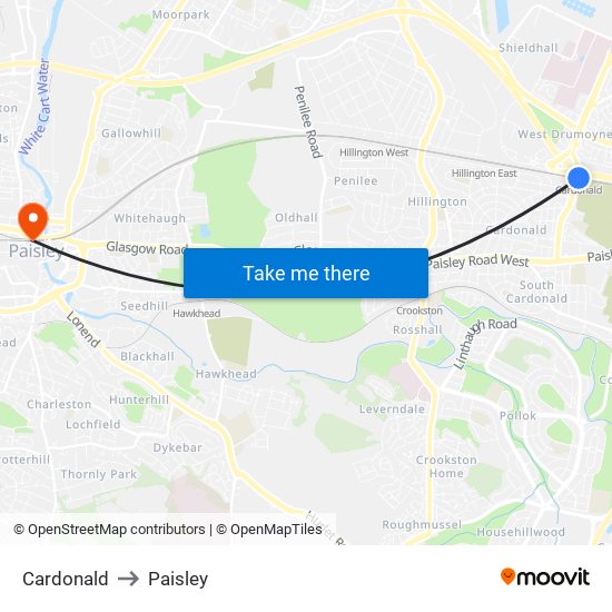 Cardonald to Paisley map