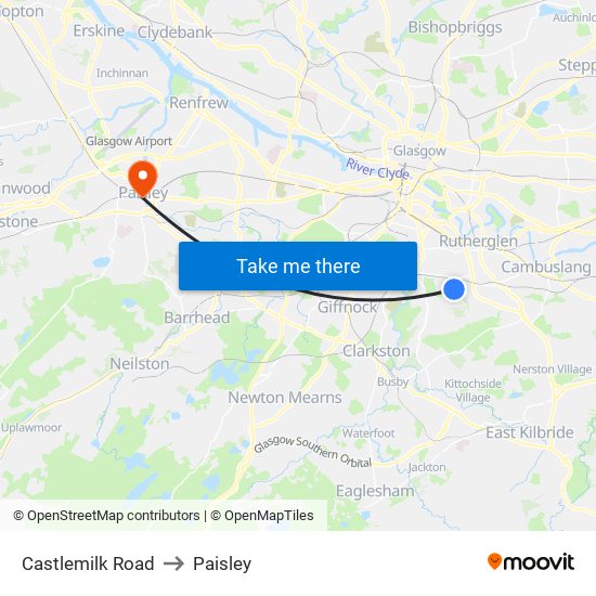 Castlemilk Road to Paisley map