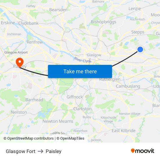 Glasgow Fort to Paisley map