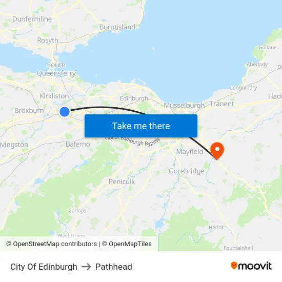 City Of Edinburgh to Pathhead map