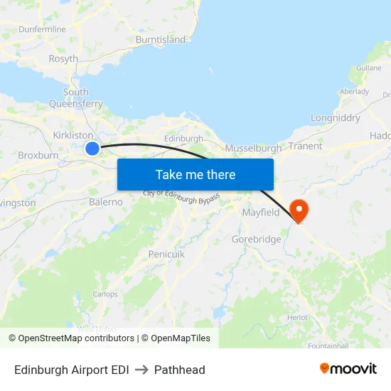 Edinburgh Airport EDI to Pathhead map