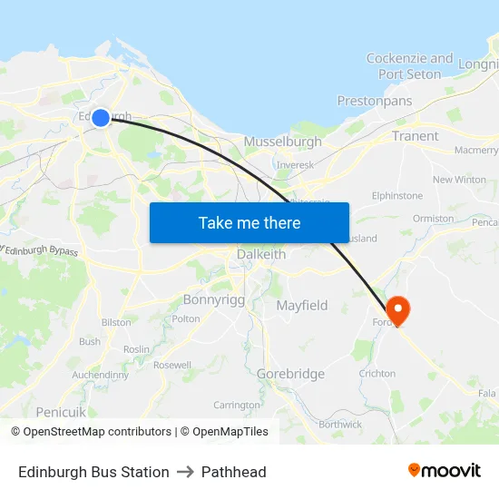Edinburgh Bus Station to Pathhead map