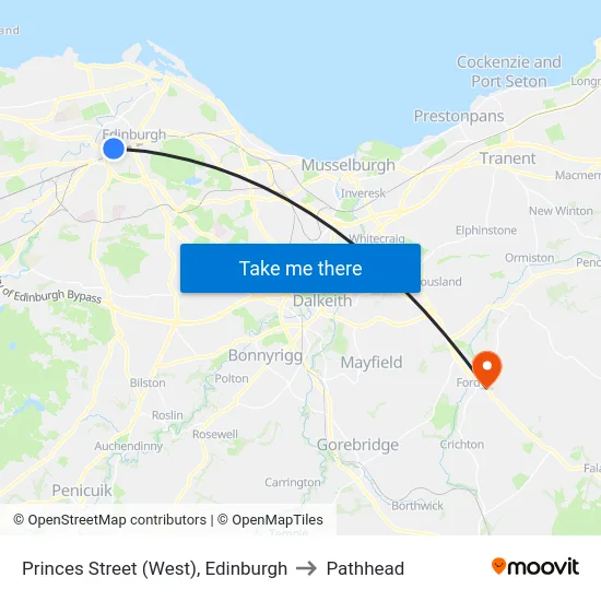 Princes Street (West), Edinburgh to Pathhead map