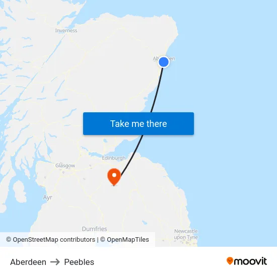 Aberdeen to Peebles map