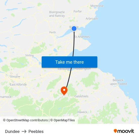 Dundee to Peebles map