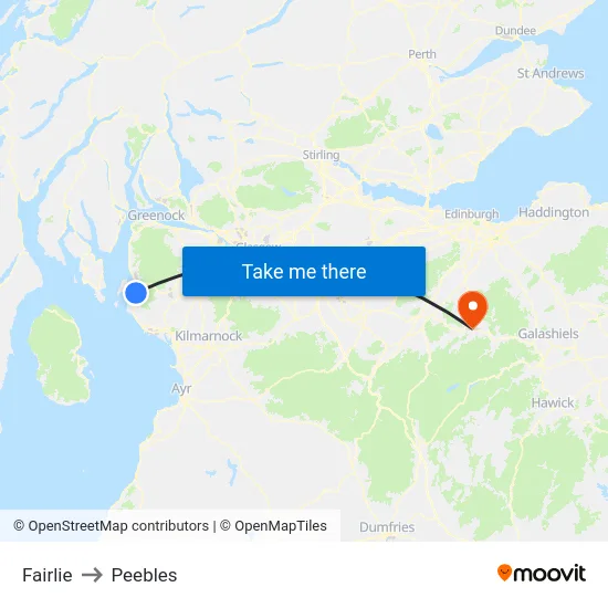 Fairlie to Peebles map
