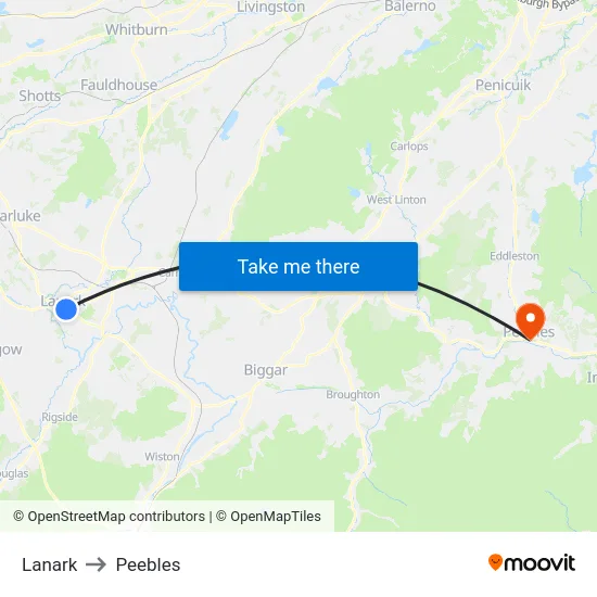 Lanark to Peebles map