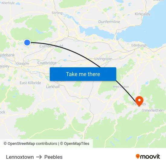Lennoxtown to Peebles map