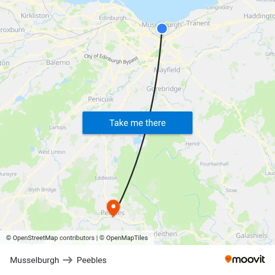 Musselburgh to Peebles map