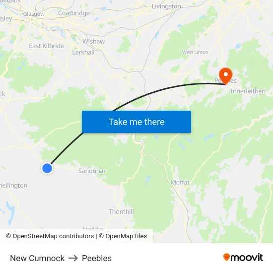 New Cumnock to Peebles map