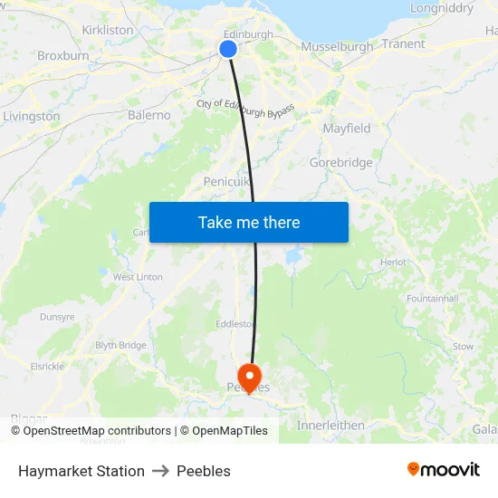 Haymarket Station to Peebles map