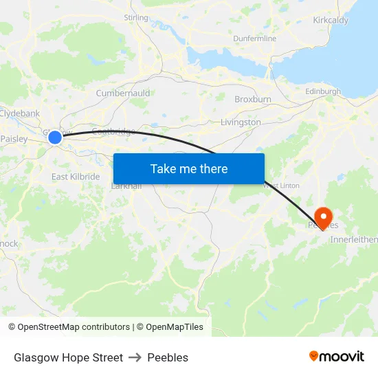 Glasgow Hope Street to Peebles map