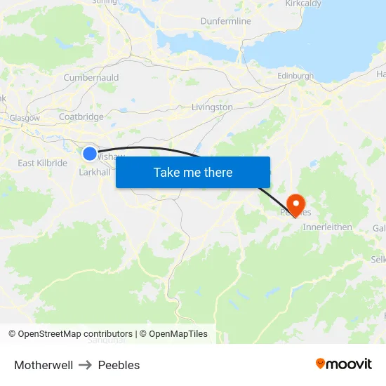 Motherwell to Peebles map