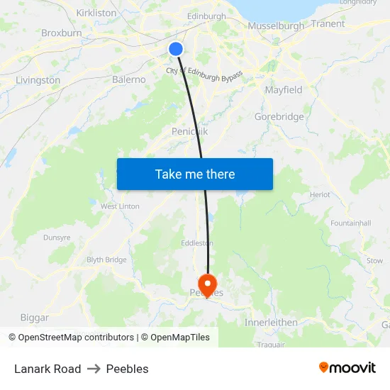 Lanark Road to Peebles map