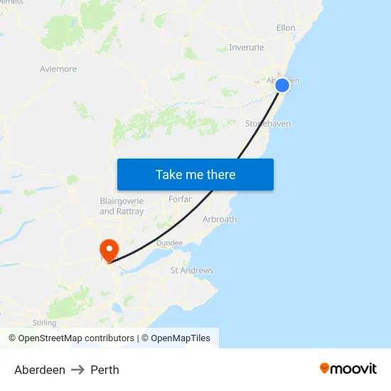 Aberdeen to Perth map