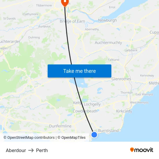 Aberdour to Perth map