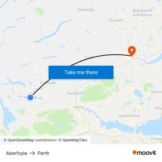 Aberfoyle to Perth map