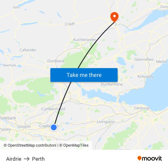 Airdrie to Perth map