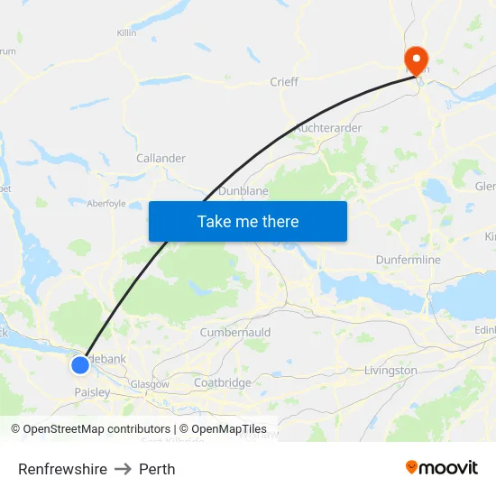 Renfrewshire to Perth map