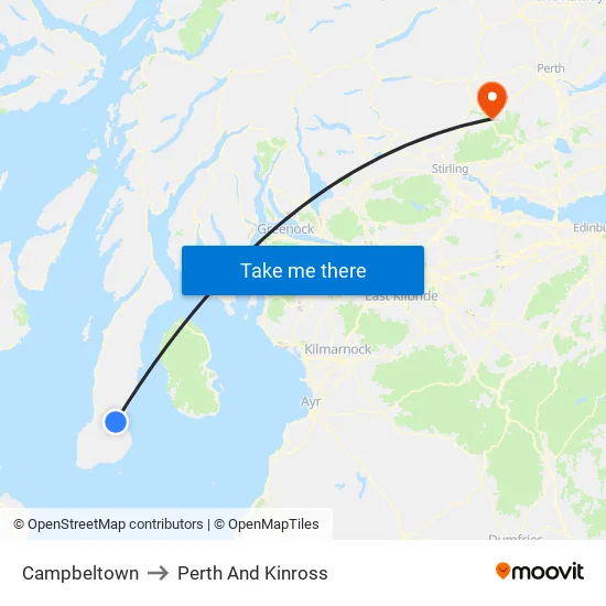 Campbeltown to Perth And Kinross map