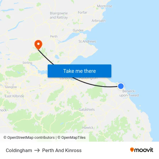 Coldingham to Perth And Kinross map