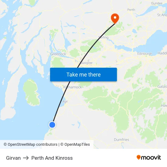 Girvan to Perth And Kinross map