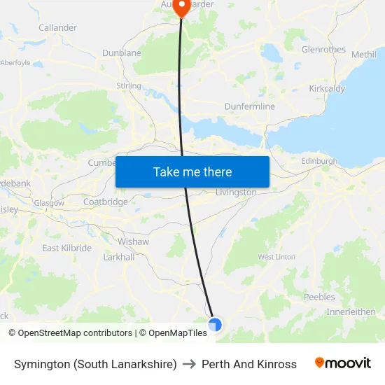 Symington (South Lanarkshire) to Perth And Kinross map
