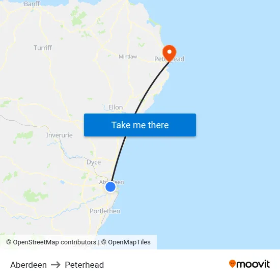 Aberdeen to Peterhead map