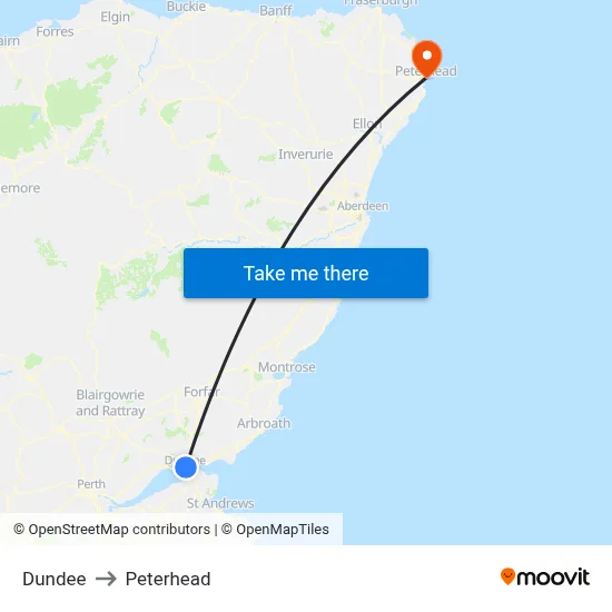 Dundee to Peterhead map