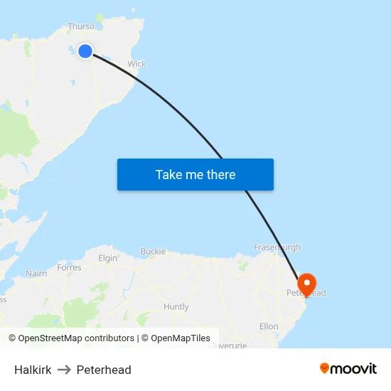 Halkirk to Peterhead map