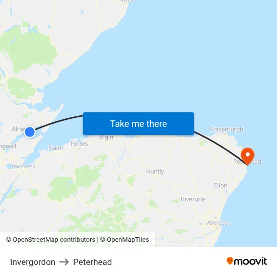 Invergordon to Peterhead map