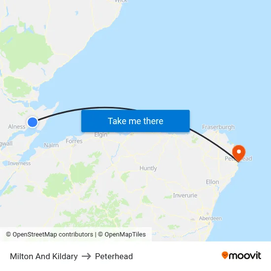 Milton And Kildary to Peterhead map