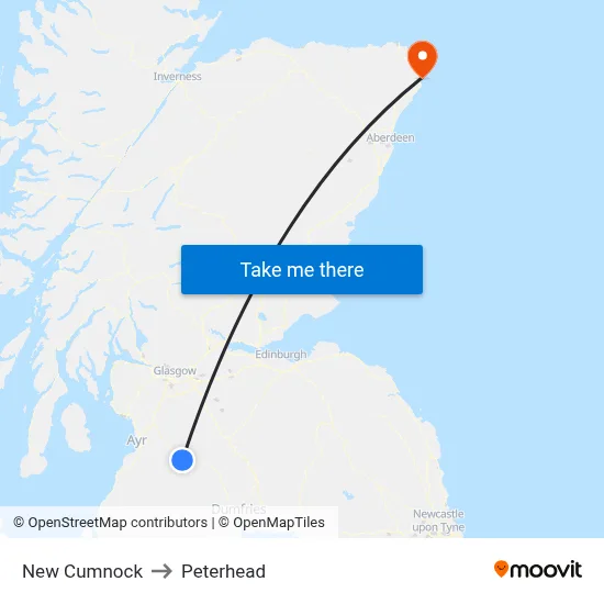 New Cumnock to Peterhead map
